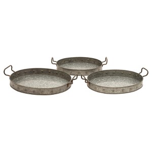 Farmhouse Iron Serving Tray Set Gray 3pk - Olivia & May: Galvanized Steel, Round Decorative Container Sets - 1 of 4