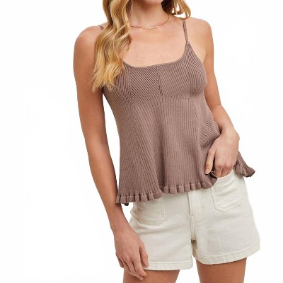 Women's Ruffled Hem Ribbed Cami With Adjustable Strap - BluIvy