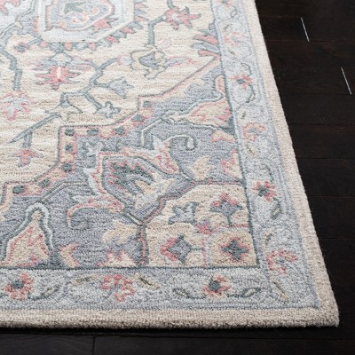 Beige and Blue Hand-Tufted Wool Round Area Rug