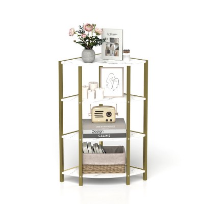 LIVAREEmlen 4-Tier Corner Open Shelf,Bookcase Freestanding Shelving Unit,Plant Stand Small Bookshelf for Living Room,Home Office,Kitchen,Small Space