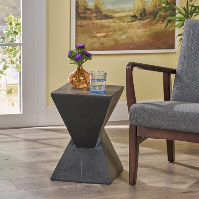 Twisted Hourglass Outdoor Accent Table, Lightweight Concrete Patio End Table for Outside Use, Patio Side Tables -Christopher Knight Home, Black