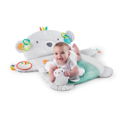 Gray Polar Bear Tummy Time Play Mat with Support Pillow