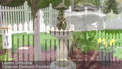 Brown Polyresin Solar Powered Lovers Umbrella Water Fountain with LED Lights