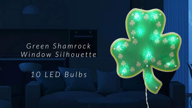 Northlight Lighted Green Shamrock St. Patrick's Day Window Silhouette - 14" - Green LED Lights, 2 of 6, play video