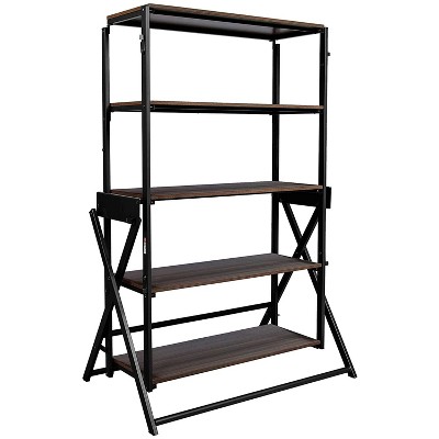 Origami 2 in 1 Multifunctional 52" Tall Wooden Convertible Farmhouse Display Storage Shelf To 60" Table Desk Unit for Indoor & Outdoor Spaces, Walnut