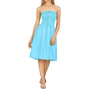 LA LEELA Women's House Daily Routine Evening Wear Holiday Backless Casual Smocked Mini Dress Tube Top Strapless Dresses for Women - 1 of 4