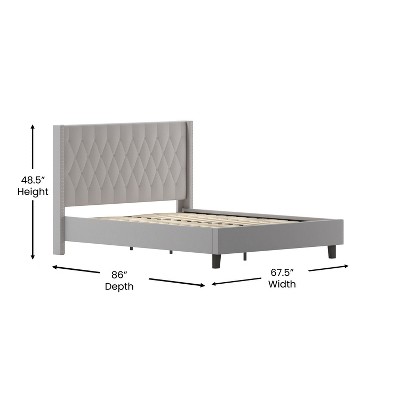 Riverdale Light Gray Upholstered Queen Platform Bed with Nailhead Trim