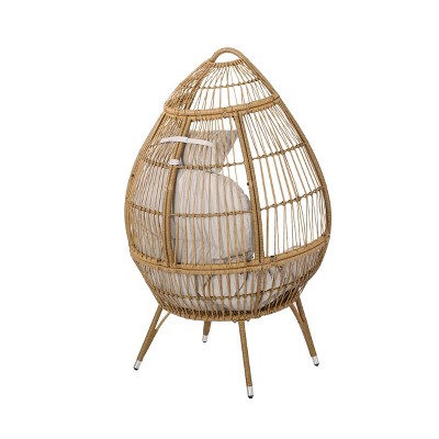 Serina Outdoor Wicker Teardrop Chair With Cushion Beige/light Brown
