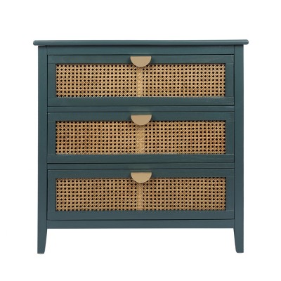 VYNXARIA Eco Chic Green 3 Drawer Cabinet with Natural Rattan: A Slice of American Furniture Style