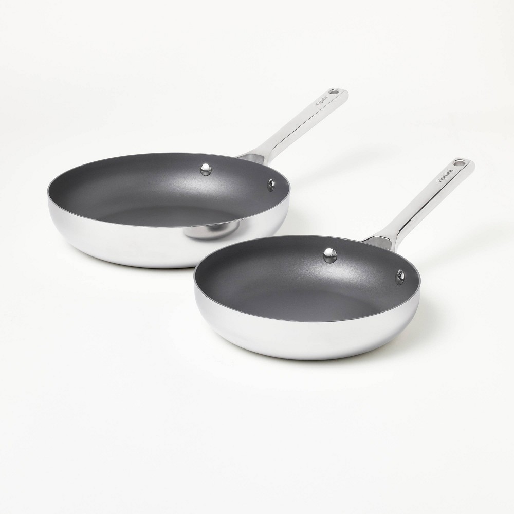 Photos - Pan 2pk  Nonstick Stainless Steel Frypan Set Silver - Figmint™(8" & 10")