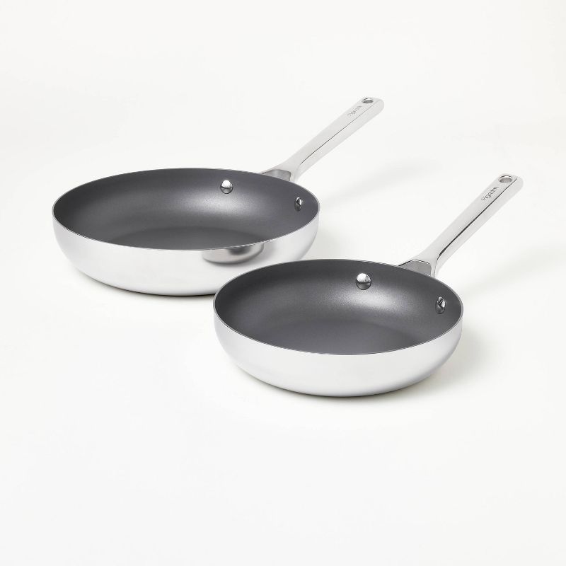 2pk (8&#34; &#38; 10&#34;) Nonstick Stainless Steel Frypan Set Silver - Figmint&#8482;, 1 of 11