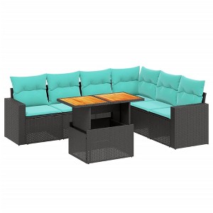 vidaXL 7 Piece Patio Sofa Set with Cushions Black Poly Rattan - 1 of 4