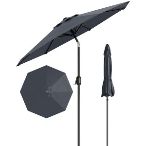 9ft Patio Umbrella, Crank & Tilt, 8-Rib, Water-Resistant Table Umbrella, UV Protection, Adjustable for Garden, Gray - 1 of 4