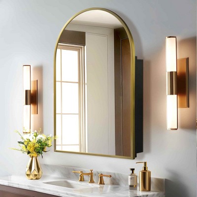 Lirago Bathroom Vanities Surface-mounted/Recessed Arch Bathroom Medicine Cabinet with Mirror with Adjustable Shelf 36*24 Gold