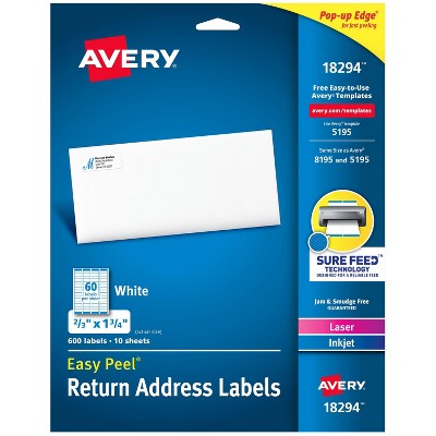 600ct Avery Easy Peel Return Address Labels