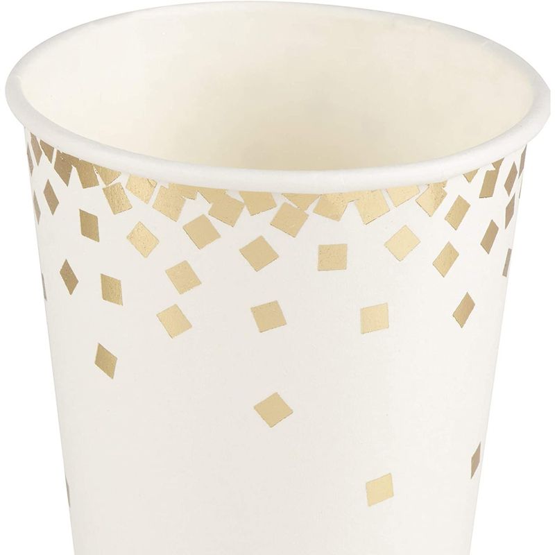 Blue Panda 50 Pack Gold Foil Confetti Disposable Paper Cups Party Supplies and Decorations, White 12 Ounce, 5 of 6