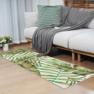 Washable Hallway Runner Rug Modern Tropical Plant Non-Slip Stain-Resistant Low Pile Indoor Home Decor Faux Wool - 1 of 4
