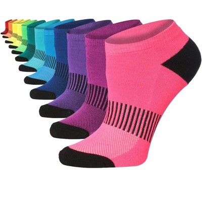 Tipi Toe Women's 12-Pairs Vibrant Colored Black Acented Stripes Low Cut Athletic Sport Peformance Socks