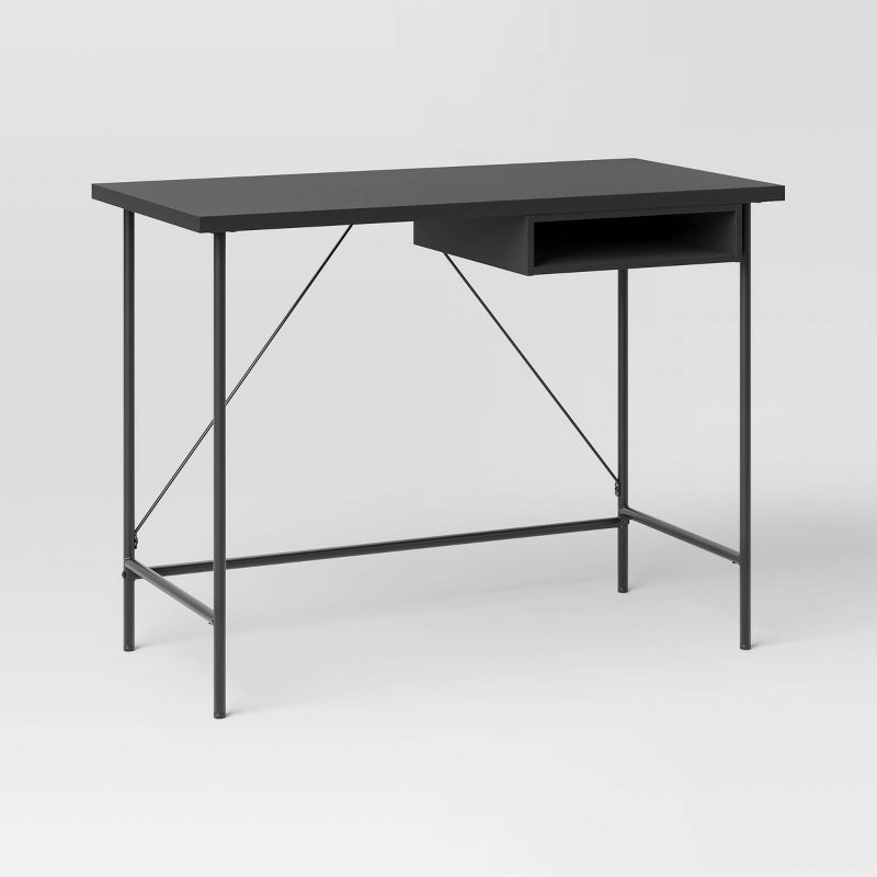Wood and Metal Writing Desk with Storage - Room Essentials, 1 of 8
