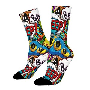 Speech Bubbles Beep Wow Women Printed Crew Socks Funny Funky Socks Soft Polyester Novelty Gifts for Artists Men - 1 of 1