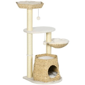 Chery Life 47" Cat Tree Kitty Activity Center, Cat Climbing Toy with Cattail Fluff, Bed, Condo, Sisal Scratching Post, and Hanging Ball - 1 of 4