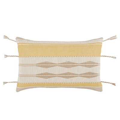 13"x21" Indoor & Outdoor Mahalia Lumbar Pillow Cover with Tassels - Jaipur Living: Woven Cotton, Zippered