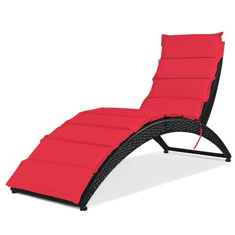 Costway Folding Patio Rattan Lounge Chair Chaise Cushioned Portable Garden, 2 of 9