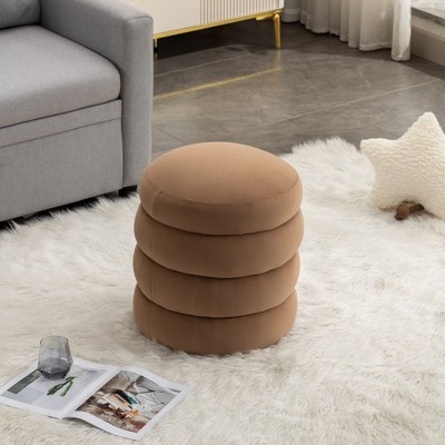 Soft Velvet  Round Ottoman Footrest Stool,Ivory