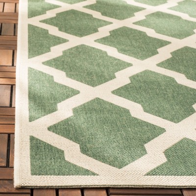 Green and Creme Geometric Indoor/Outdoor Square Rug