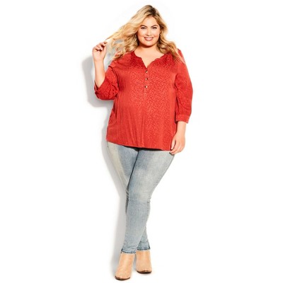 Avenue Women's Plus Size Texture Buttons Top - 16, Terracotta