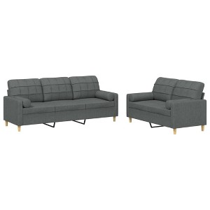 vidaXL Dark Gray Fabric Sofa Set - Modern 2-Piece Living Room Furniture - Includes 2-Seater, 3-Seater, Throw Pillows and Cushions - 1 of 4