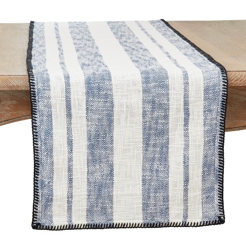 Saro Lifestyle Table Runner With Stripe Whipstitch Design, 16"x72", Blue - image 1 of 3