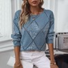 Coolmee Women's Crochet Knit Sweaters Crew Neck Long Sleeve Hollow Out Blouses Fashion Lightweight Loose Fit Casual Sequin Pullover Tops M Blue - 4 of 4