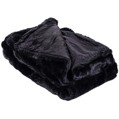 Luxurious Black Faux Fur Reversible Throw Blanket