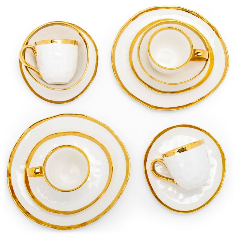 Elanze Designs 16-Piece Metallic Bubble Porcelain Ceramic Dinnerware Set - Service for 4, White Gold, 2 of 7