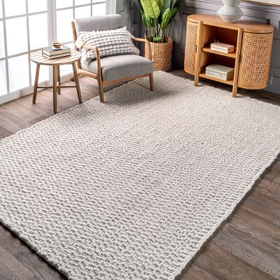 Ivory Flat Woven Handmade Wool Square Rug, 73" x 9"