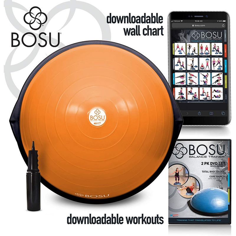 Bosu 72-10850 Home Gym Equipment The Original Balance Trainer 65 cm Diameter, Orange and Black, 2 of 7