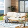 Brooklyn Outdoor Acacia Wood 3 Seat Sofa with Cushions Teak/Beige - Christopher Knight Home: Weather-Resistant Patio Furniture - 3 of 4