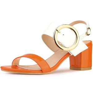 Allegra K Women's Contrast Color Slingback Block High Chunky Heel Sandals - 1 of 4