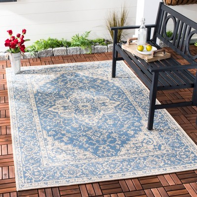 Beach House Blue and Cream Synthetic Square Area Rug