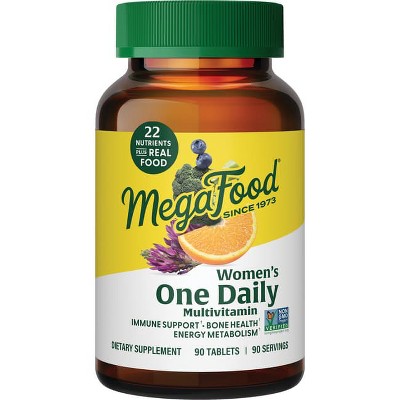 MegaFood Women's One Daily Multivitamin w/ Iron, B Complex, Vitamin C, Vitamin D, Biotin & More, Immunity & Bone Health Support, Vegetarian, 90 Tabs.