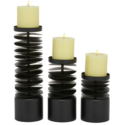 Set Of 3 Round Metal Layered Candle Holders Black - Olivia & May