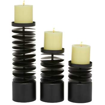 Set of 3 Round Metal Layered Candle Holders Black - Olivia & May