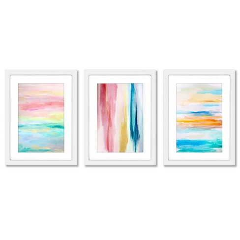 (set Of 3) Abstract Watercolors By Hope Bainbridge White Matted Framed ...