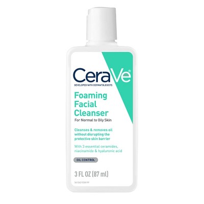 CeraVe Foaming Face Wash with Hyaluronic Acid and Niacinamide for Oily Skin - 3 fl oz