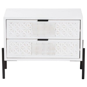 Baxton Studio Merryn Wood and Metal 2 Drawer Storage Cabinet: Mid-Century Design, Carved Detailing - 1 of 4