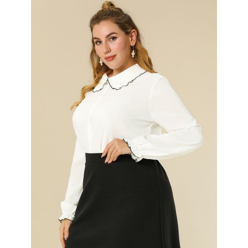 Agnes Orinda Women's Plus Size Elegant Office Peter Pan Collar Long Sleeves Button-Up Shirt, 5 of 8