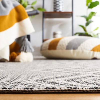 Ivory and Black Geometric Cotton Synthetic Rectangular Area Rug