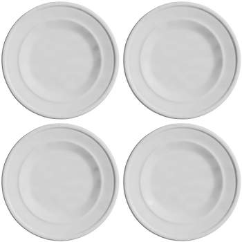American Atelier White Bamboo Edge Design Melamine Plates, Lightweight and Break-Resistant Plates, Dish Set for Everyday Use, Set of 4