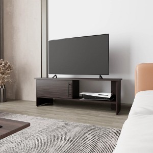 47.4" Particle Board Stained Walnut 2-Shelf Entertainment Center with Door and Open Storage for Living Room - 1 of 4